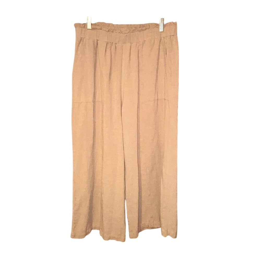 Anrabess Tan Wide Leg Pants‎ Crop Linen Blend Pull On High Rise Womens XL Travel